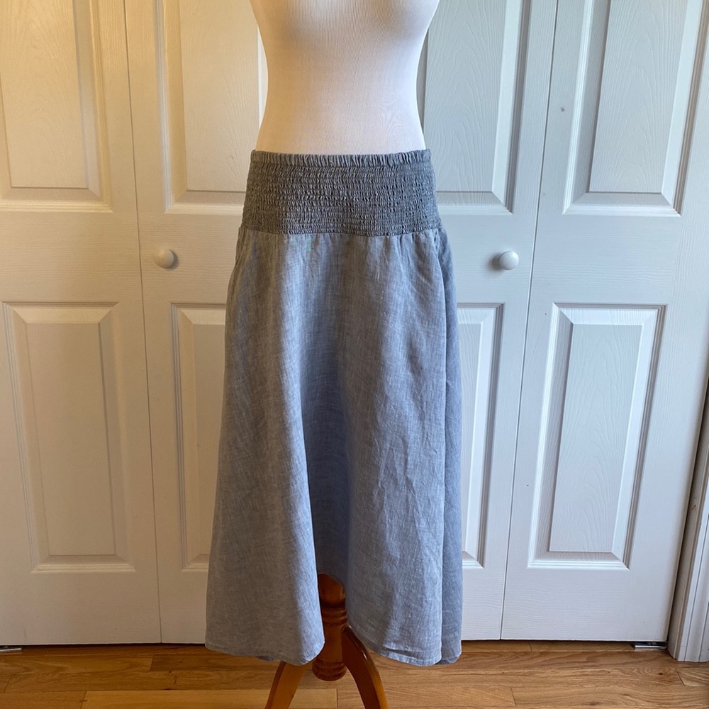 Eileen Fisher Light Blue Organic Linen A-line Skirt Size Medium/Large